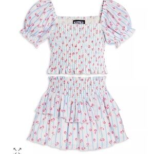 KatieJ NYC Girls' Marlee Smocked Floral Puff Sleeve Top & Brooke Skirt, size L